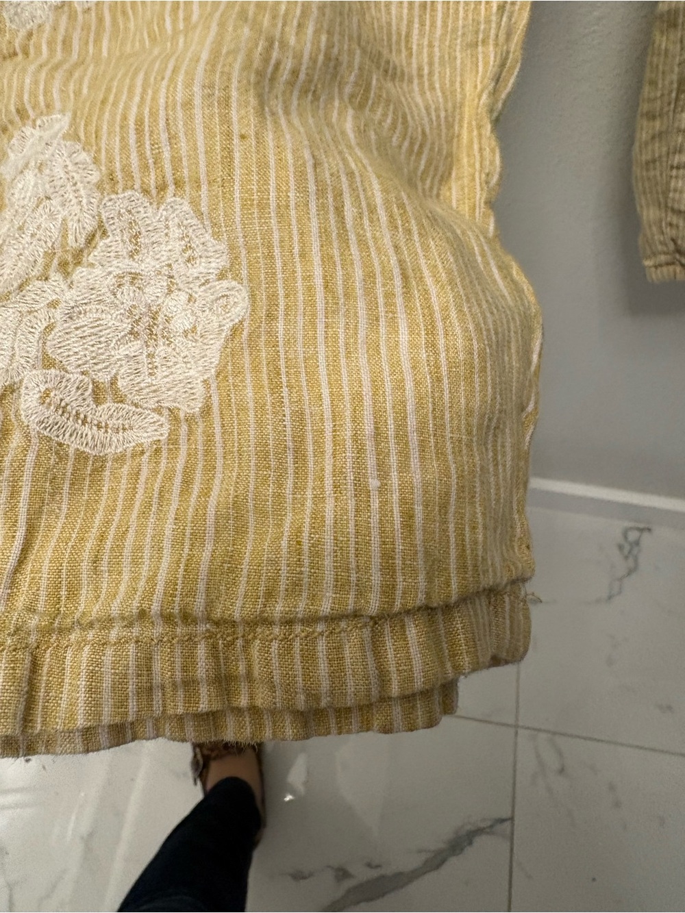 Anthropologie Linen Lace Pants XS Mustard Yellow Striped Relaxed Pull On - Picture 8 of 10